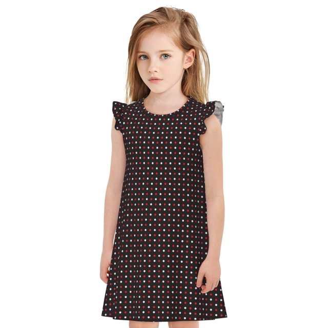 Fotbe Red and white polka dots Vestido de Dormir para Niñas de 3 a 10 Años, Mangas Cortas, Estilo Princesa, Pijama Camisón con Mangas Voladas-Large