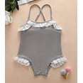 thumbnail image 6 of Styles I Love Toddler Kid Girls Ruffle One-Piece Swimsuit Solid Bathing Suit Beach Swimwear (Grey, 100/2-3 Years), 6 of 7