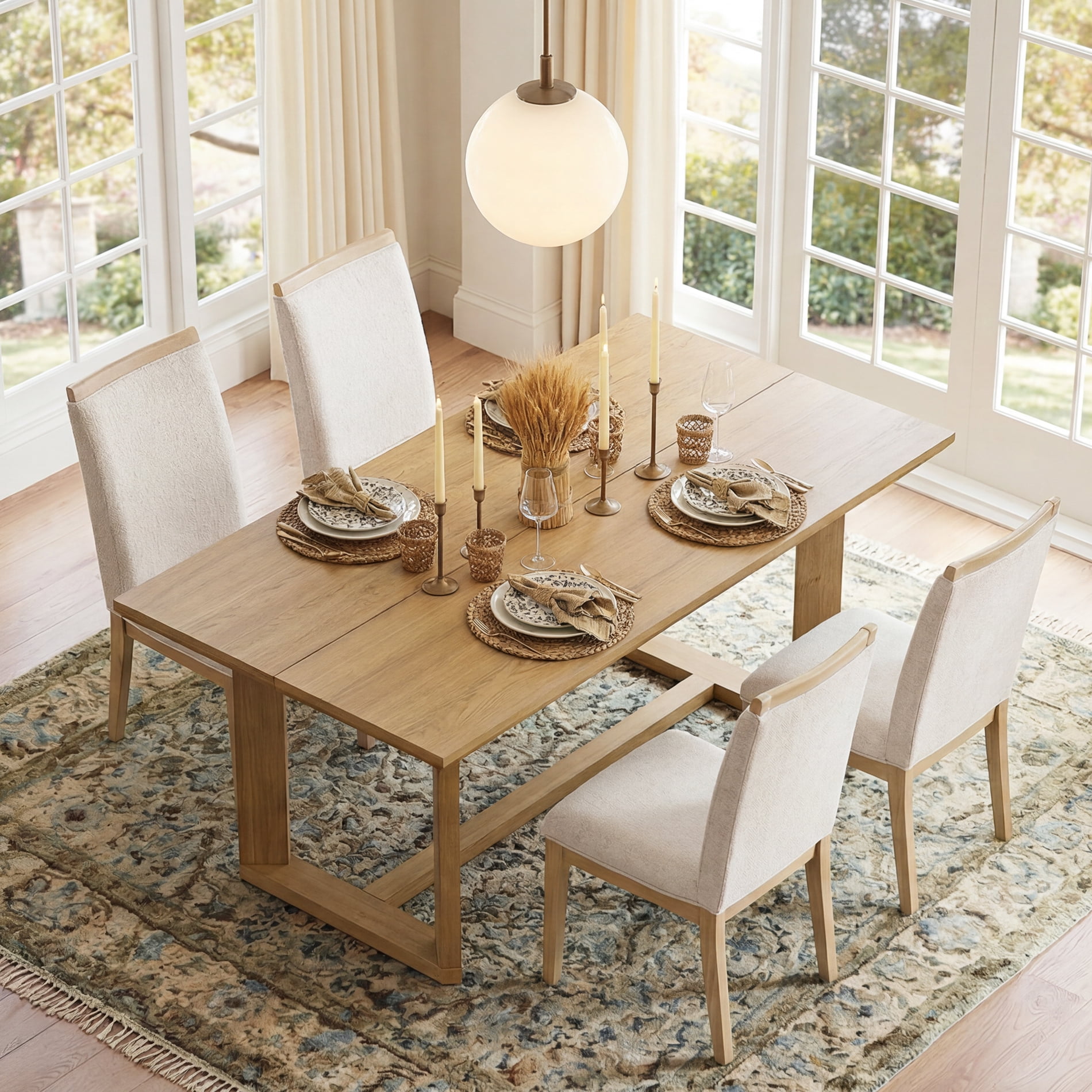 Rustic Brown Rectangular Dining Table for 4-6 People, 69-Inch Solid Wood Trestle Base Kitchen Table