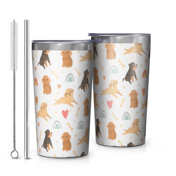 Dog Love Rainbow 10oz Tumblers Stainless Steel Tumbler with Lid and Straw,Vacuum Insulated Double Wall Travel Tumbler Cups with Cleaning Brush for Coffee, Tea