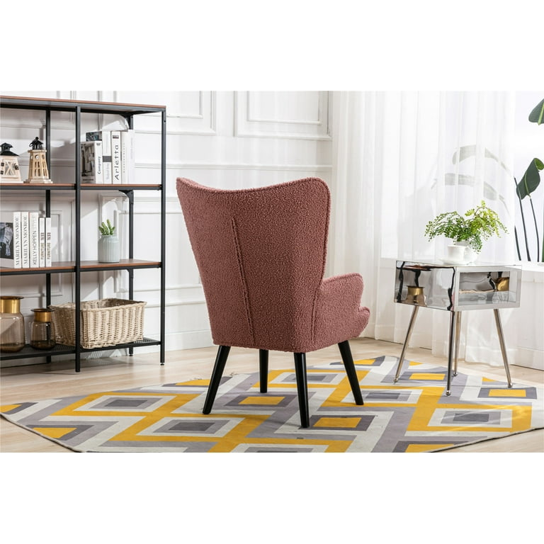 Living Room Accent Chair with Wood Legs Modern Comfy Fluffy