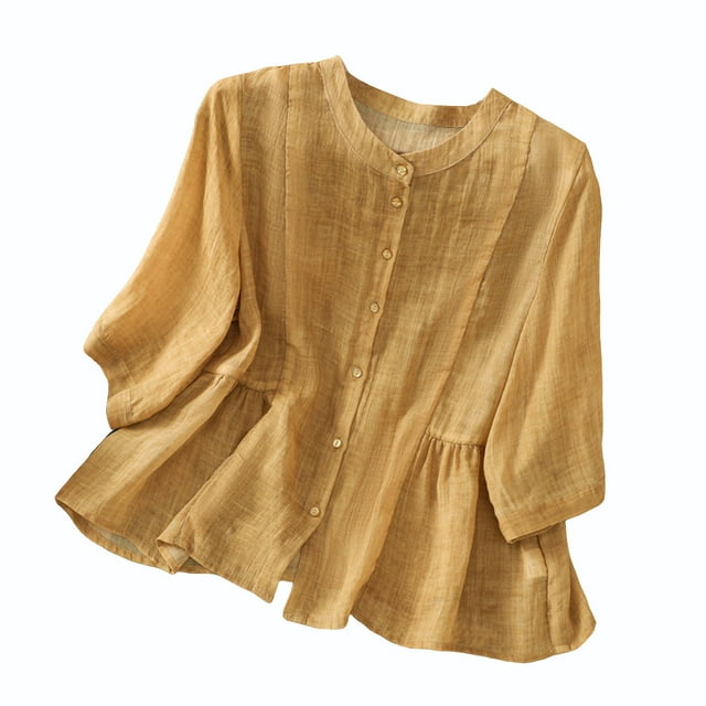Timegard Hauts pour Femmes Col Rond Manches Longues Boutonné Tee Léger Décontracté Ample Fluide