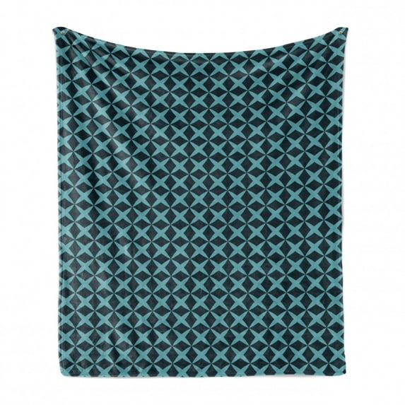 Blue Soft Flannel Fleece Throw Blanket, Wire Inspired Floral Like Image Thick Crossed Horizontal Lines Image, Cozy Plush for Indoor and Outdoor Use, 50" x 60", Slate Blue and Pale Blue, by Ambesonne