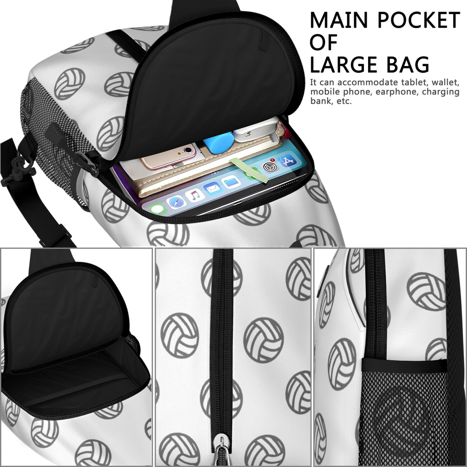 Sports Team Print Sling Backpack with Softball and Volleyball Designs – Lightweight Outdoor Shoulder Bag with Breathable Padding, Reversible Strap, Secure Zippers, Perfect for Kids, Teens,