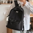 thumbnail image 5 of Solid Color School Backpack, Bow Embroidery Backpack with Pendant, Lightweight Breathable Bookbag for Middle School College, Black, 5 of 9