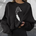 thumbnail image 2 of Work Shirts for Women Winter Fall Loose Fit Crew Neck Long Sleeve Bell Cold Shoulder Feather and Bird Print Elegant Polyester Hoodies Sweatshirts(Black,XL), 2 of 4