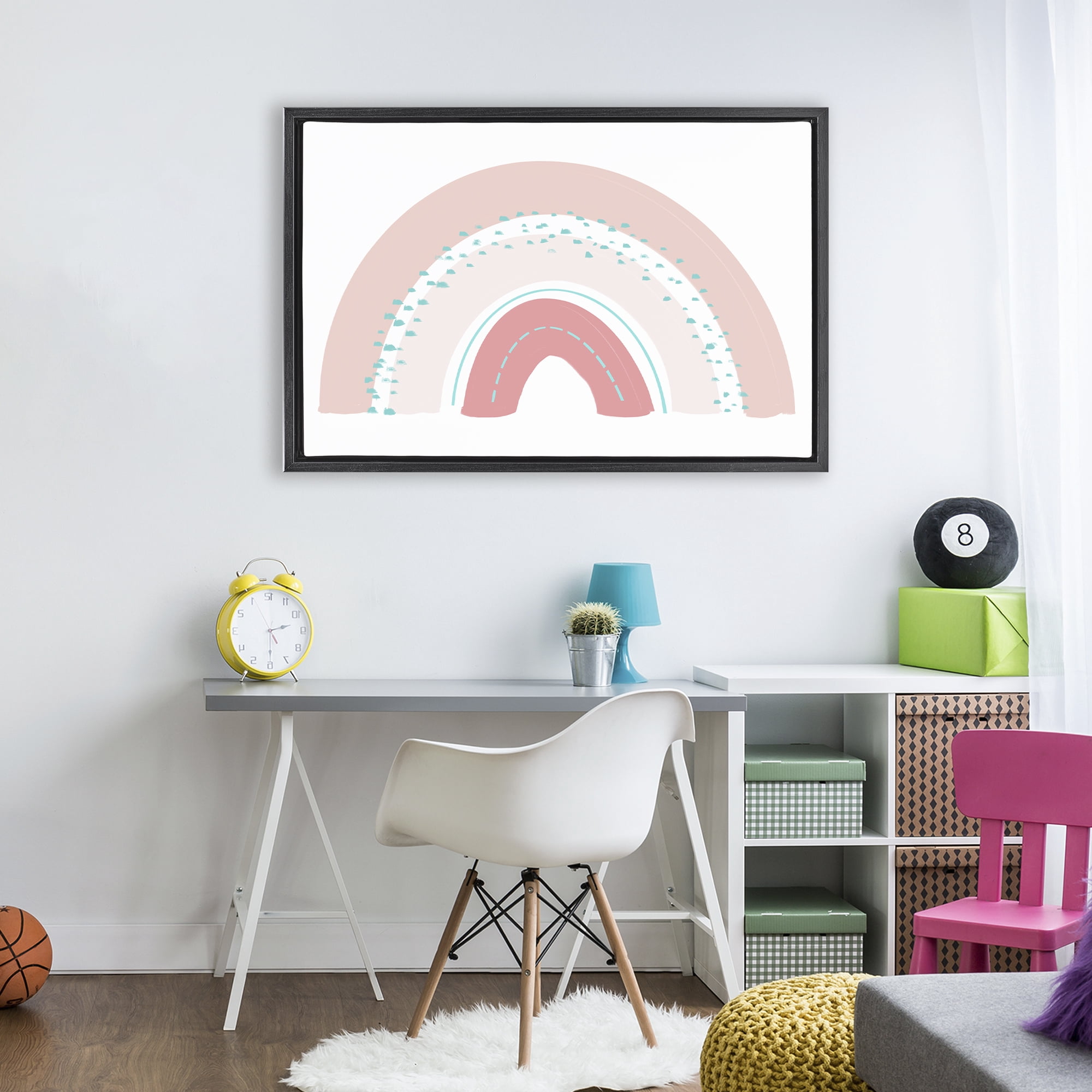 Stupell Industries Pink Rainbow with Speckles Black Framed Floater Canvas Wall Art, design by Emily Navas