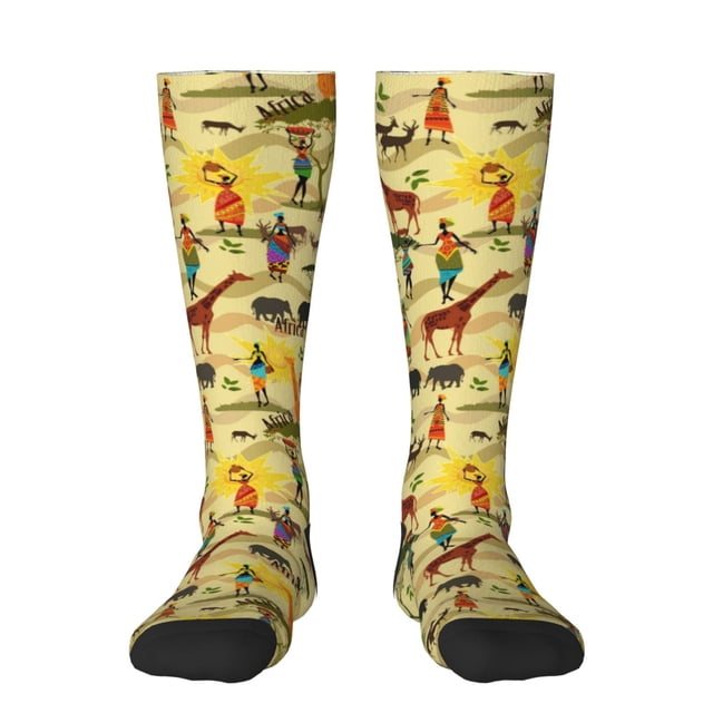 Fotbe Ethnic African Calcetas Divertidas Estampadas para Hombre y Mujer, Calcetas de Algodón hasta la Rodilla para Caminar, Correr, Enfermería y Embarazo