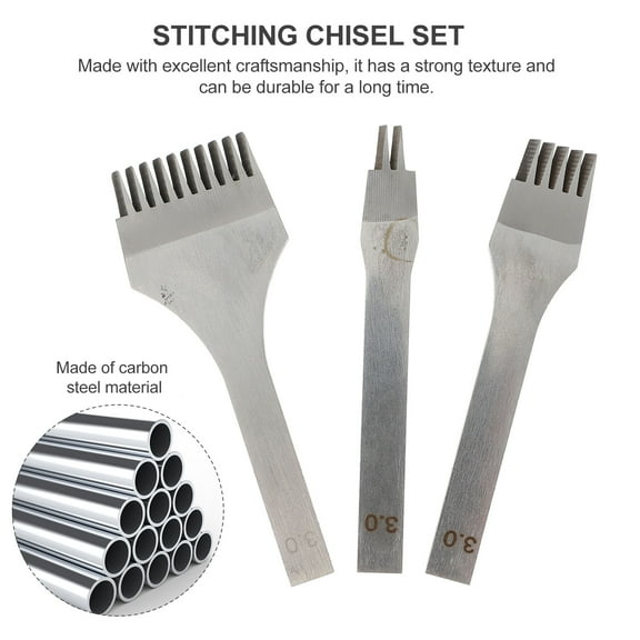 DEMACRIO Leatherwork Tool Kit 9.8X1.5X0.1in Silver Pointed Tip Hole Puncher for Sewing Crafting Supplies 3Pcs