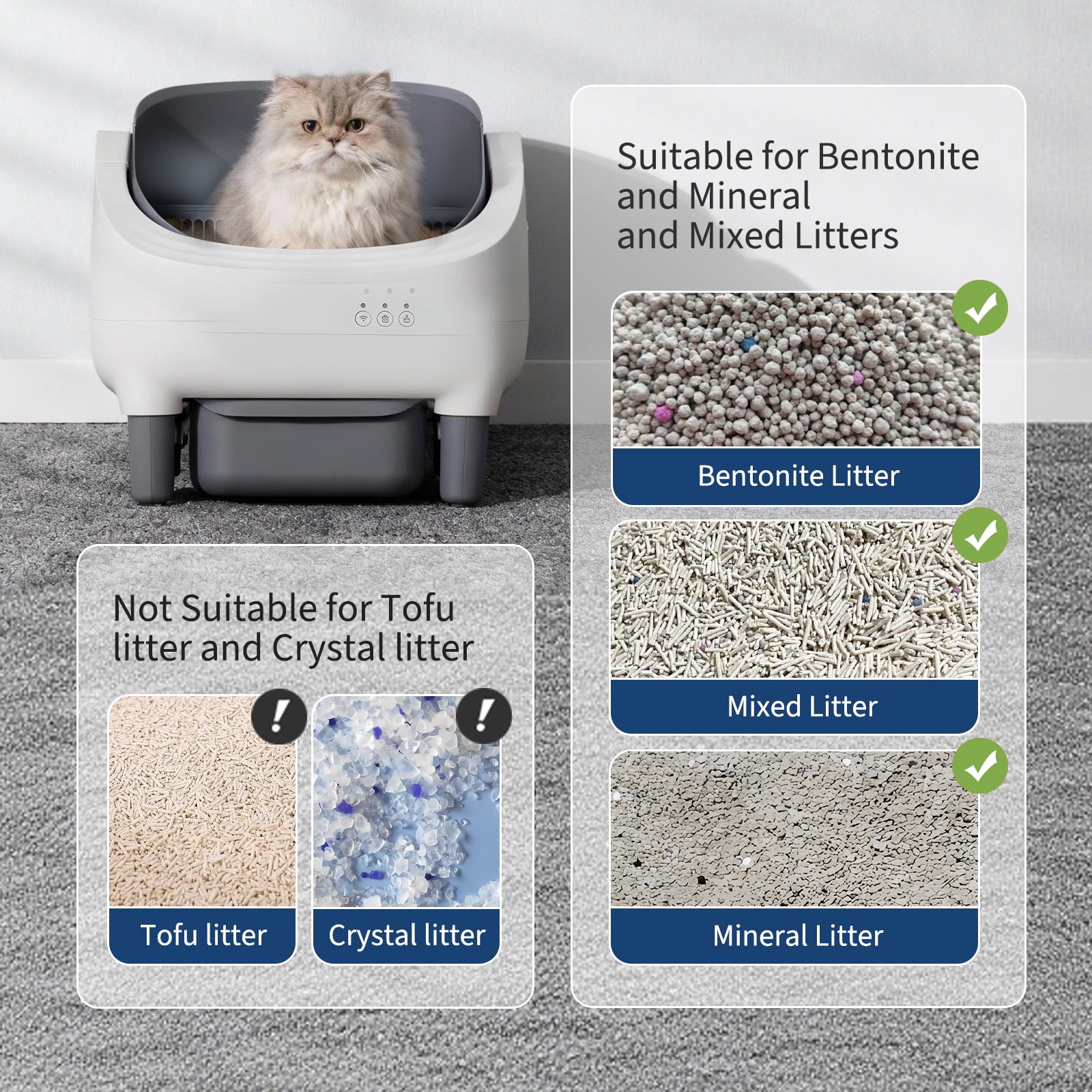 Automatic Self-Cleaning Cat Litter Box with APP Control, Open-Top Ultra-Quiet for Multiple or Large Cats