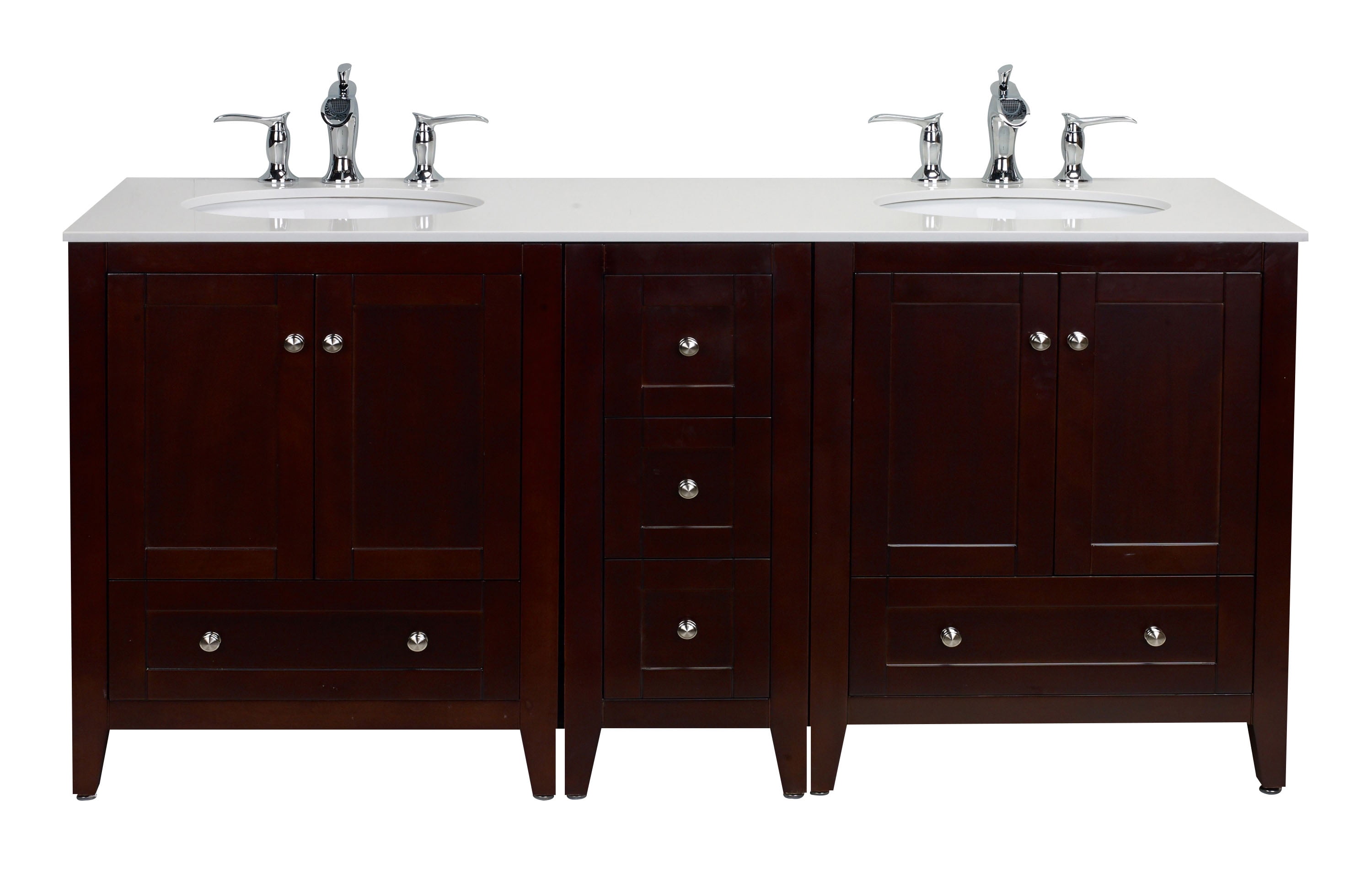 Eviva Lime® 72" Double Sink Bathroom Vanity Teak(Dark Brown) with White ...