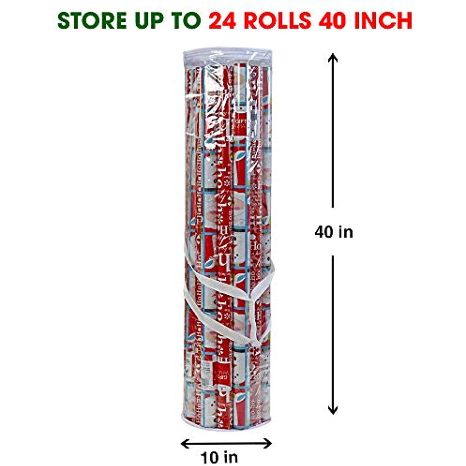 ProPik Christmas Wrapping Paper Storage Bag, Organizer Fits Up to 24 Rolls  40 Inch, Clear Heavy