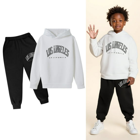 Kids Boys Girls Active Sweatsuit,2PC Long Sleeve Letter Pattern Pullover Hoodie and Active Jogger Pants Winter Clothes Girls Jogger Set 5-6 Years