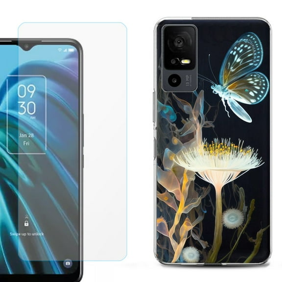 OneToughShield ® for TCL 40 XE 5G Shockproof Fashion Phone Case, with Tempered Glass Screen Protector - Butterfly Translucent