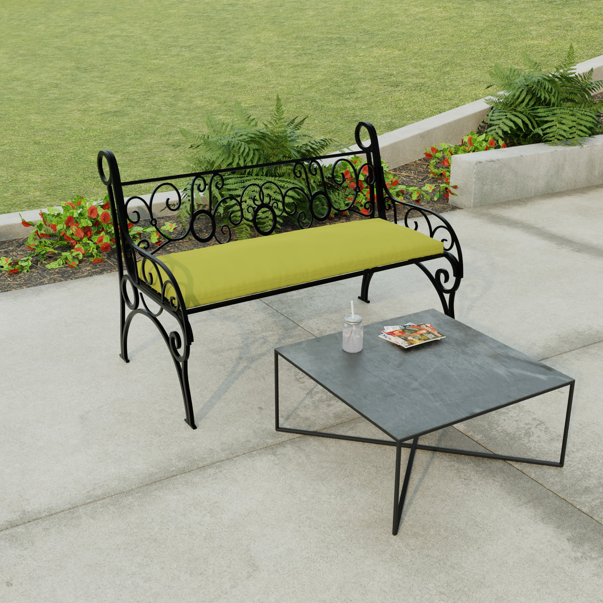 Jordan Manufacturing 48" x 18" Veranda Kiwi Green Solid Rectangular Outdoor Settee Swing Bench Cushion with Ties