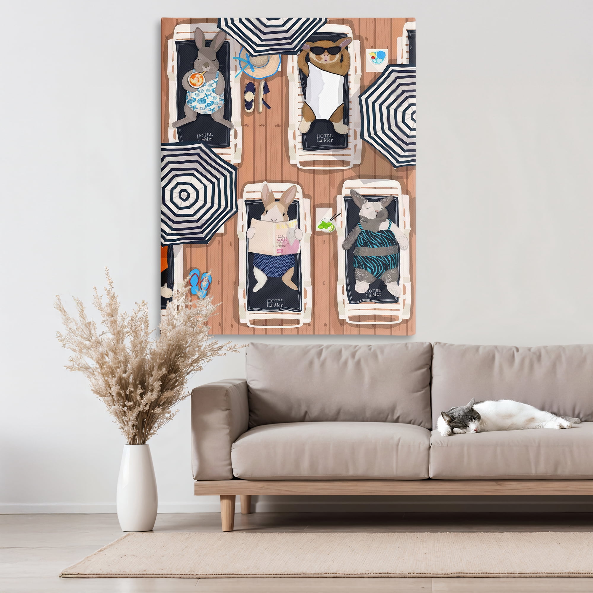 Stupell Industries Rabbits at Hotel La Mer Canvas Wall Art, design by Hanna Melin
