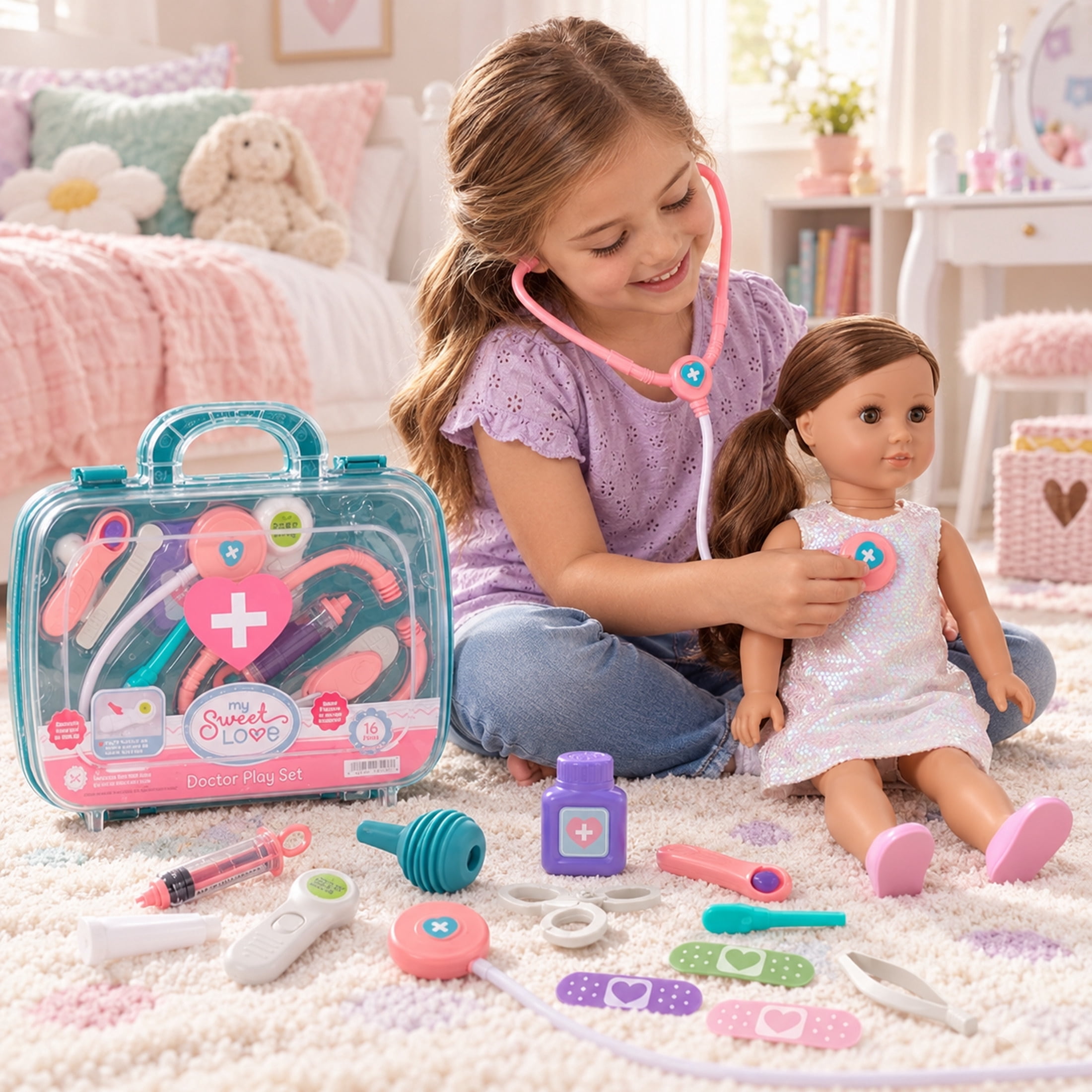 My Sweet Love Doctor Kit Case for Baby Dolls, 16 Piece Play Set