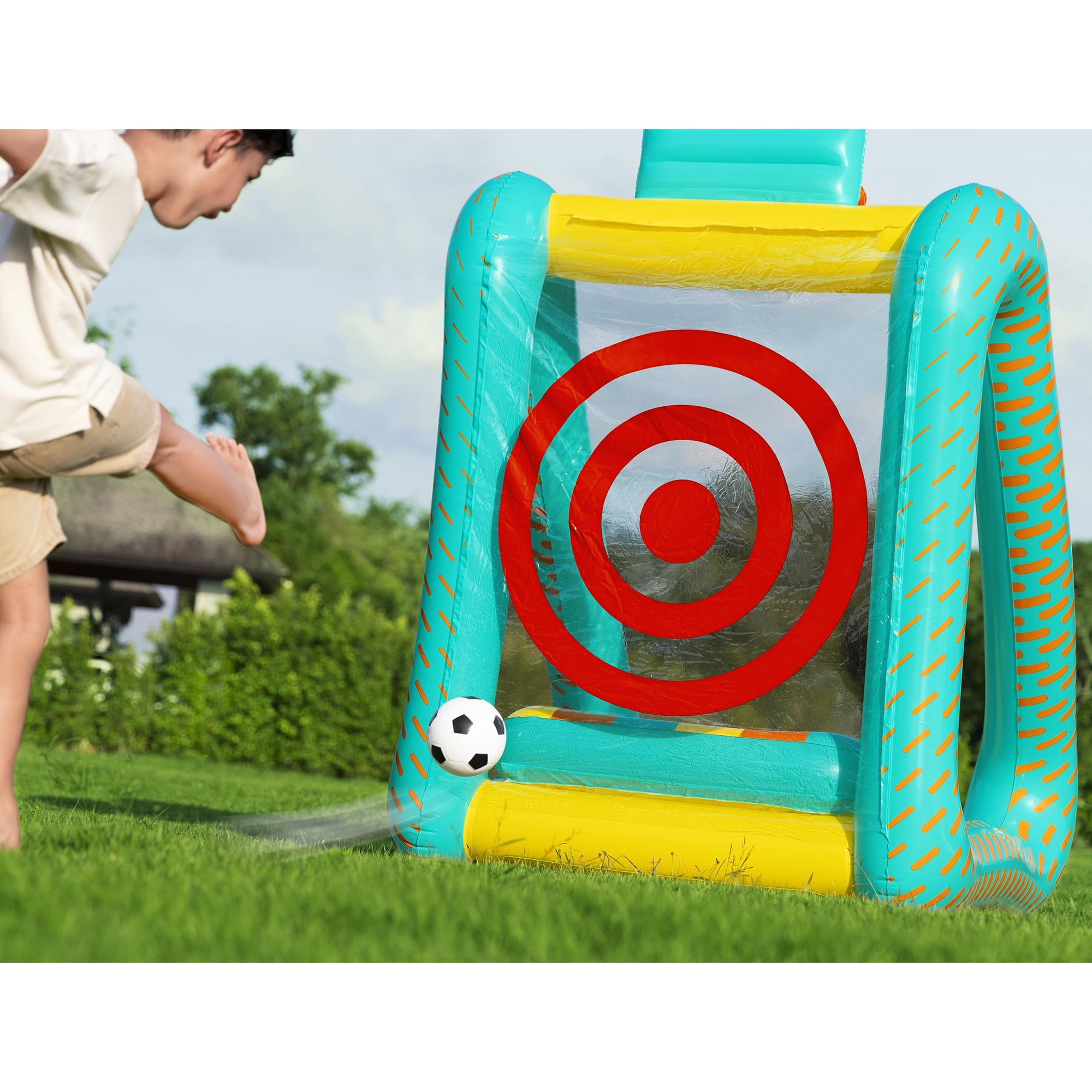 H2OGO! Inflatable Yard Game - Perfect Aim - 3-In-1: Basketball-Soccer-Skee Toss, Green & Yellow Sports Arena Center, Outdoor Active Play Toy, Kids 5+