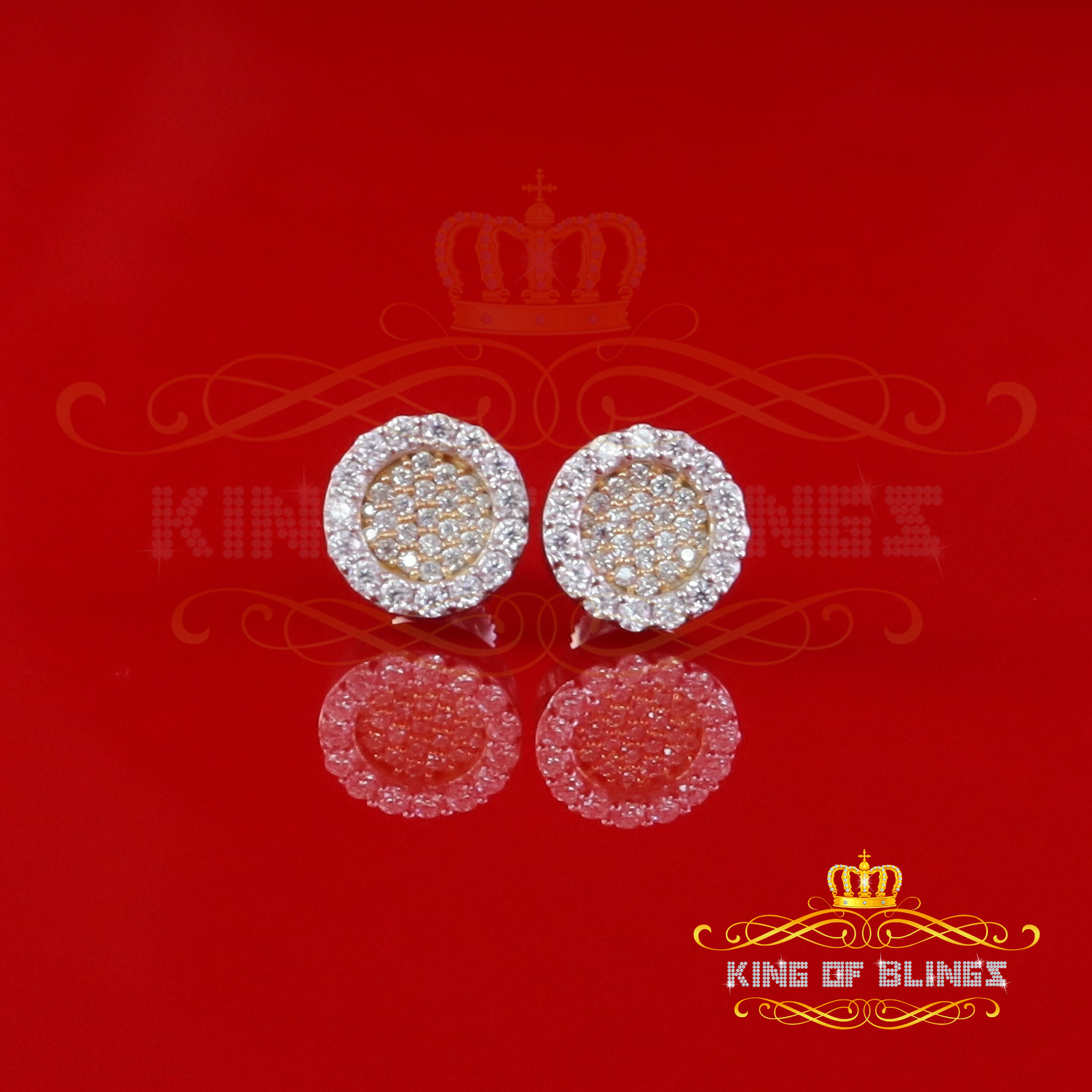 King of Bling's 925 Yellow Silver 0.66ct VVS 'D' Moissanite Round Stud Earring Men's/Womens
