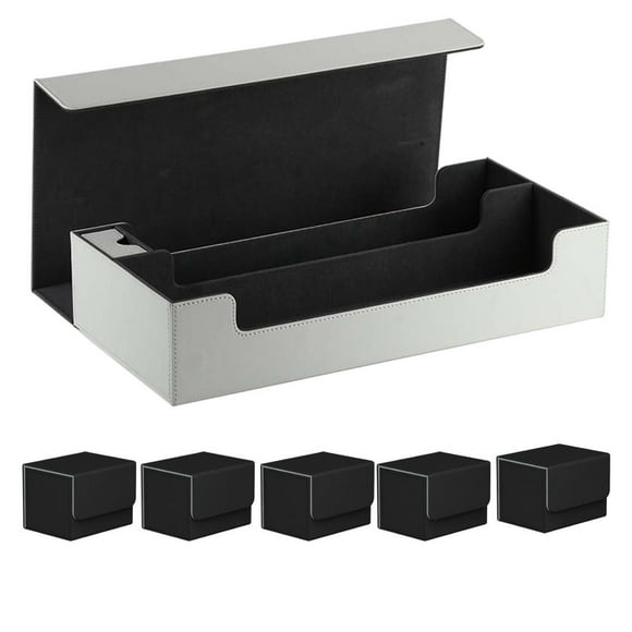 HILABEE PU Leather Deck Box Cards Holder with Closure Collectibe Card Case for Sleeved Cards Baseball, Football, Basketball, Sports Cards , white