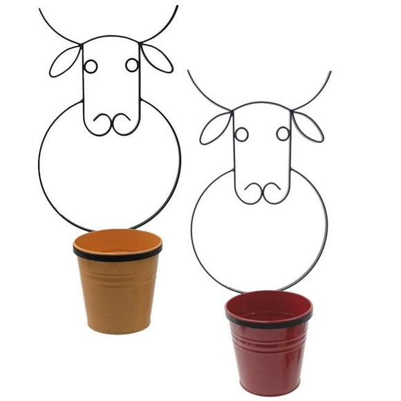 0356E SAFF-XR S-2 Enameled Galvanized Steel Wall Planter with Iron Hanger - Set of 2