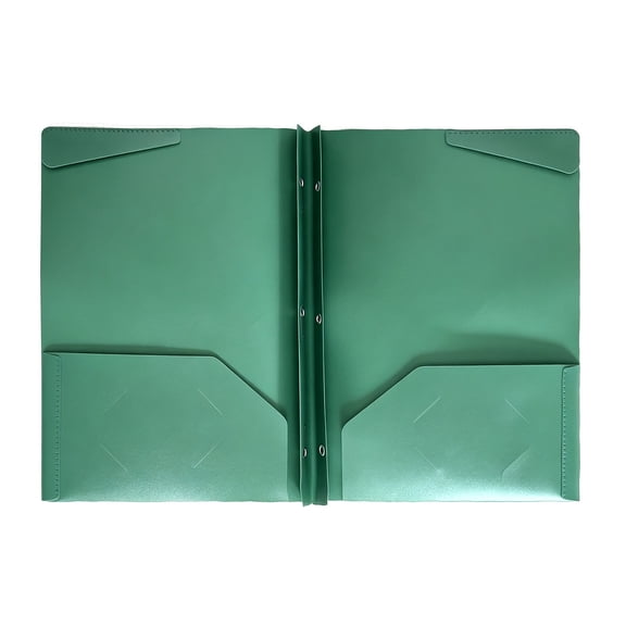 YAZHPA Plastic Folders with Pockets and Prongs, 1 Pack Pocket Folder with Prongs, Heavy Duty 3 Prong 2-Pocket Folders for Document, Dark Green File Folder Back to School Supplies for Students