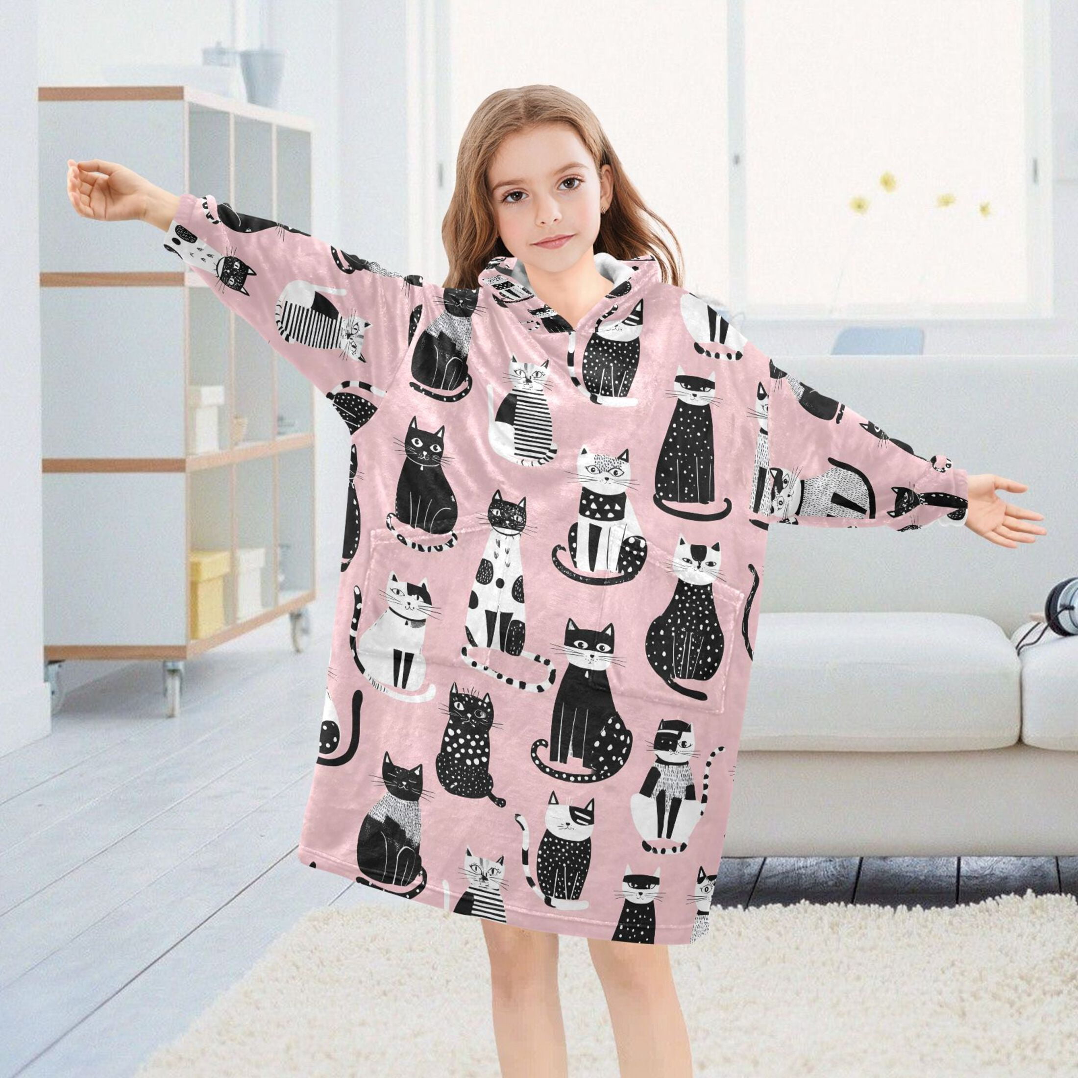 joogoo Blanket Hoodie for Cat Geometry Art Oversize Sweatshirt 3-14 YR L