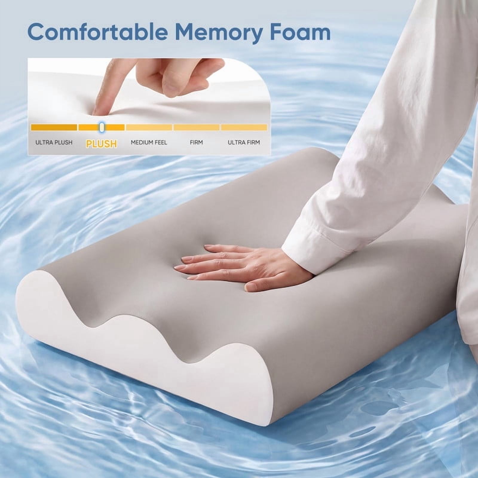 Kelno Memory Foam Pillow Ergonomic Cervical Contour Support with Dual Height Breathable Cooling Washable Cover for Side, Light Gray