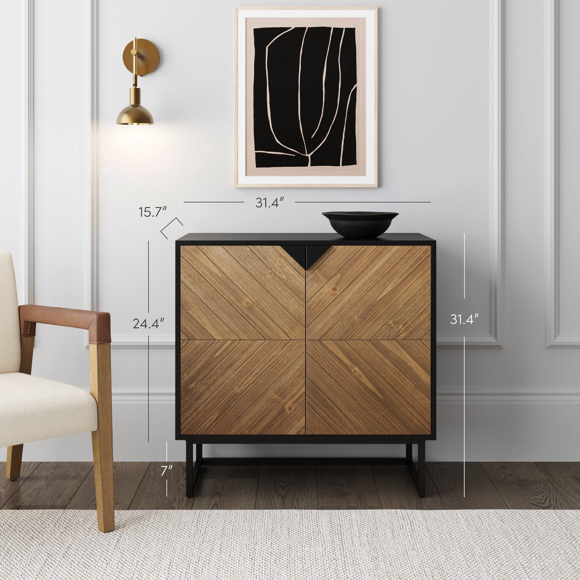 Nathan James Enloe Brushed Fir Rustic Doors Black Metal Frame Base Modern Accent Storage Cabinet for Entryway
