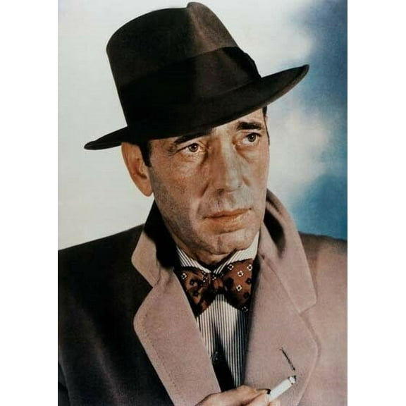 Humphrey Bogart in fedora hat & overcoat holding cigarette 5x7 inch photo