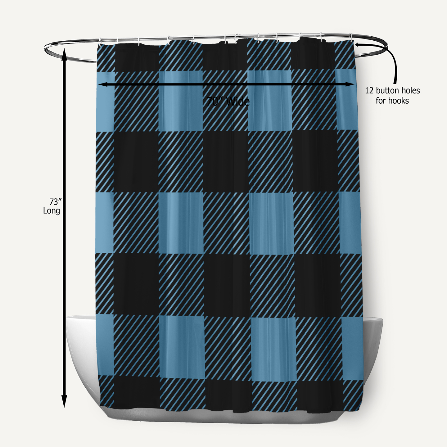 Simply Daisy 70" W x 73" L Buffalo Plaid Polyester Shower Curtain, Chambray [1 Ct]