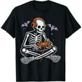 thumbnail image 1 of Spooky Skeleton Playing Video Games, Halloween Day Gamer T-Shirt - White - 4XL, 1 of 2