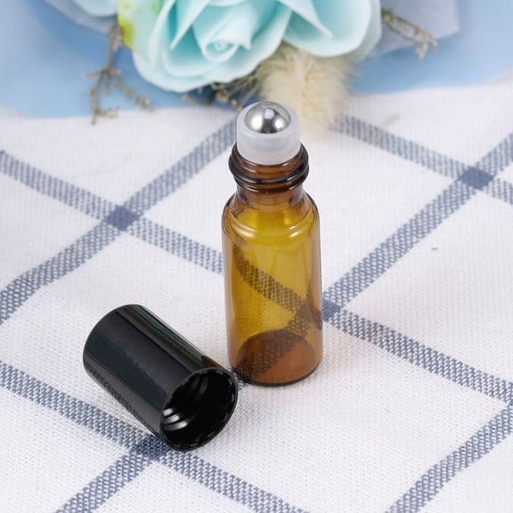 MLINS 12pcs 5ML Glass Spray Bottles Roller Bottles for Essential Oils Bottles with Metal Roller Balls(Brown)