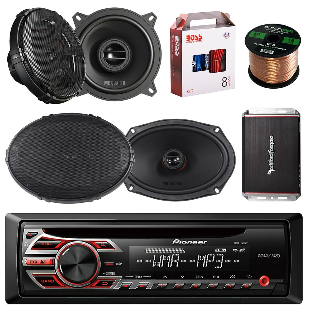 Pioneer DEH150MP Single DIN Car Stereo Bundle 2 Car Speakers 5.25