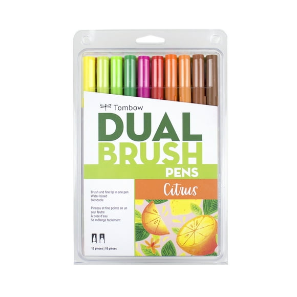 Tombow Ensemble de Deux Pinceaux, 10 Couleurs, Agrumes