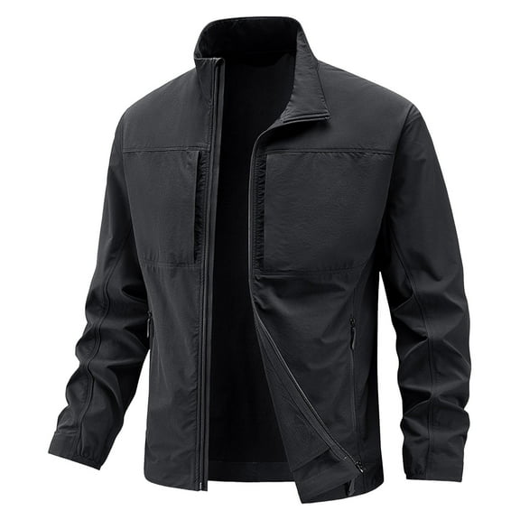 Rggeeun Men's Casual Jacket Lightweight Stretch Workwear Spring Fall Outdoor Comfortable Slim Fit Zip Up Stand Collar Loose Fit Outwear Fashion
