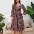 thumbnail image 3 of Vestido a media pantorrilla de manga larga con encaje floral y temperamento francés retro informal a la moda para mujer Fridja  yut6945, 3 of 7