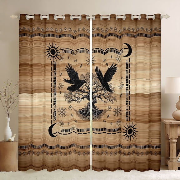 Feelyou Black Crow Black Out Curtains, Boho Life Tree Curtains Pack of 2 (42x63 Each)