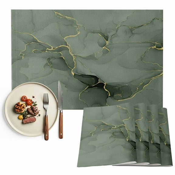 Placemats Set of 6, Sage Green Marble Place Mats Abstract Art Lines Tablemats Washable Placemat Table Decoration for Kitchen Table Dinner Party Home Decor Indoor Outdoor 13x19 Inch