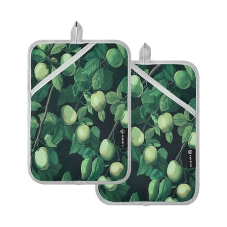 

Two Pieces Of Square Heat Insulation Pad Oven Mitts 7x9.8 Inch Oven Microwave Kitchen Cooking Baking Green Plum
