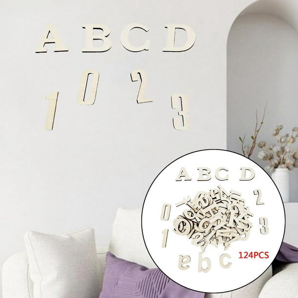 124Pcs Unfinished Wooden Letters Full Alphabet Numbers Wall Hanging White  DIY Name Pieces for Home Decoration decor for art Housewarming 