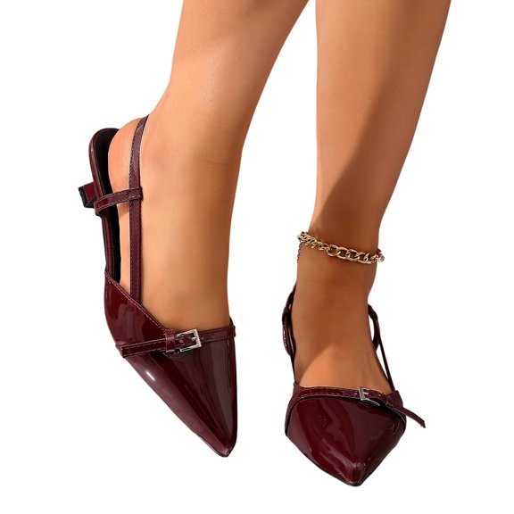 Kitten Heels for Women Pointed Toe Pumps Patent Leather Low Heel Slingback Heels with Buckle Dress Shoes for Dating Party Working,Wine Size 36