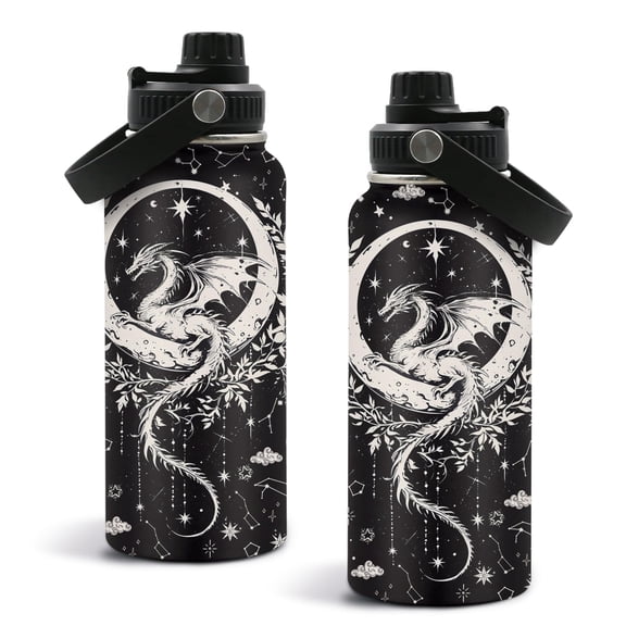 Dragon Gift for Man, Dragon Themed Stainless Steel Insulated Tumbler with Lid and Handle, Leakproof, BPA-Free, 32oz Water Bottle for Travel, Sport, Birthday