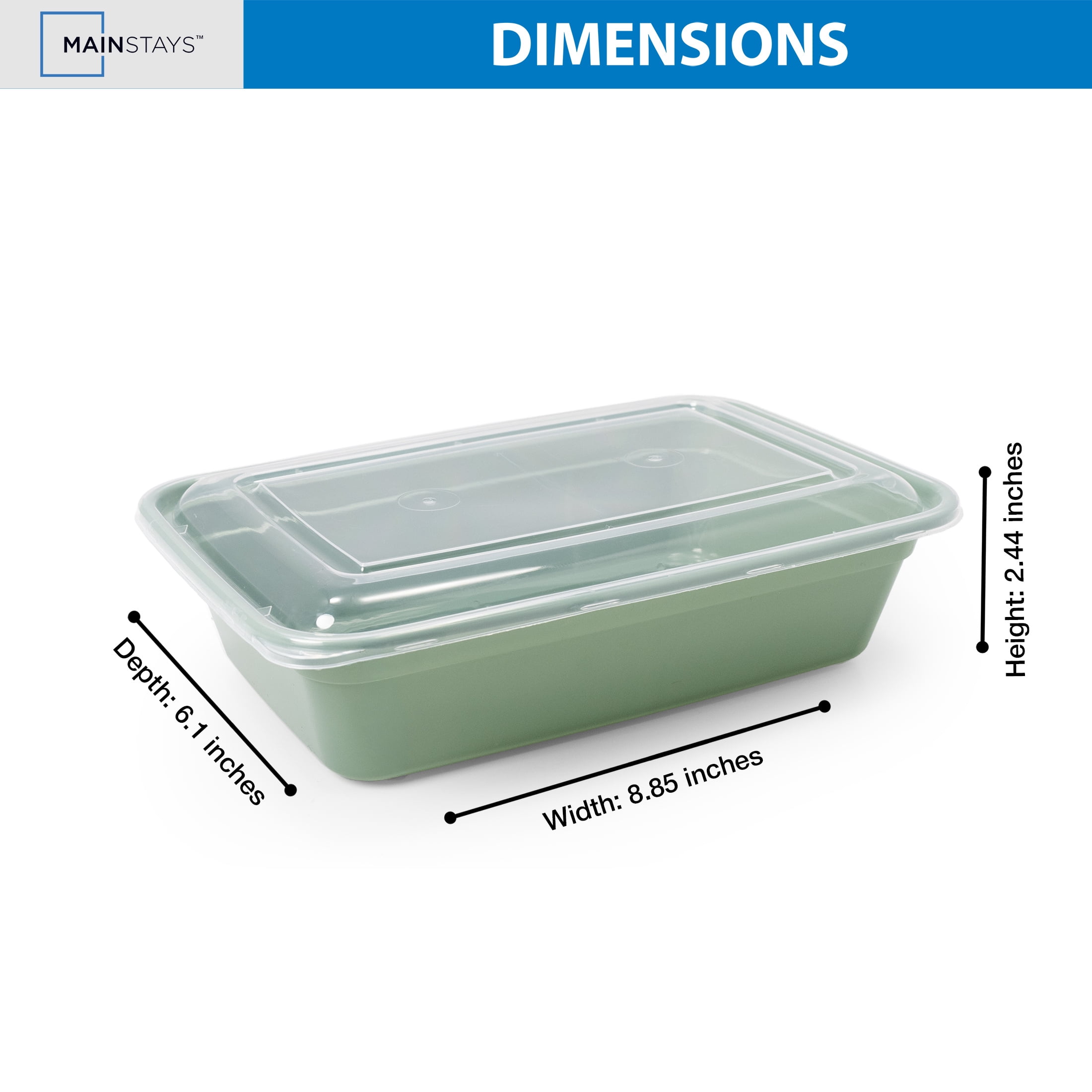 Mainstays 15-Pack 1-Compartment BPA-Free Plastic Meal Prep Food Storage Containers, Green Sage