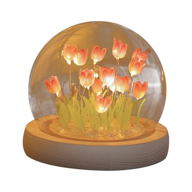 10 tulipanes rosados (entregados sin baterías) Internet celebridad tulipán hecho a mano luz de la noche DIY material paquete como regalo de cumpleaños para la decoración, lámpara de ambiente
