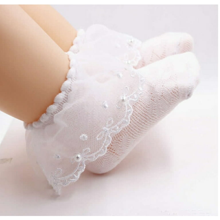 Pink Frilly Socks with Bow, Lace & Pearls for Baby Girls – Lullaby Lane Baby  Shop