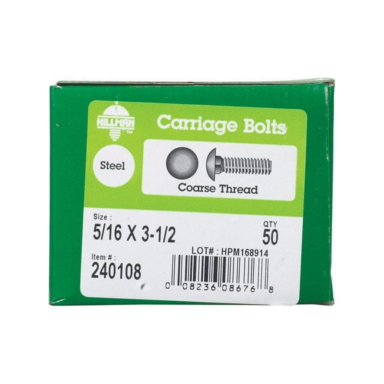 Hillman 5/16 in. D X 3-1/2 in. L Hot Dipped Galvanized Steel Hex Bolt 50 pk Hillman 5/16 in. D X 3-1/2 in. L Hot Dipped Galvanized Steel Hex Bolt 50 pk