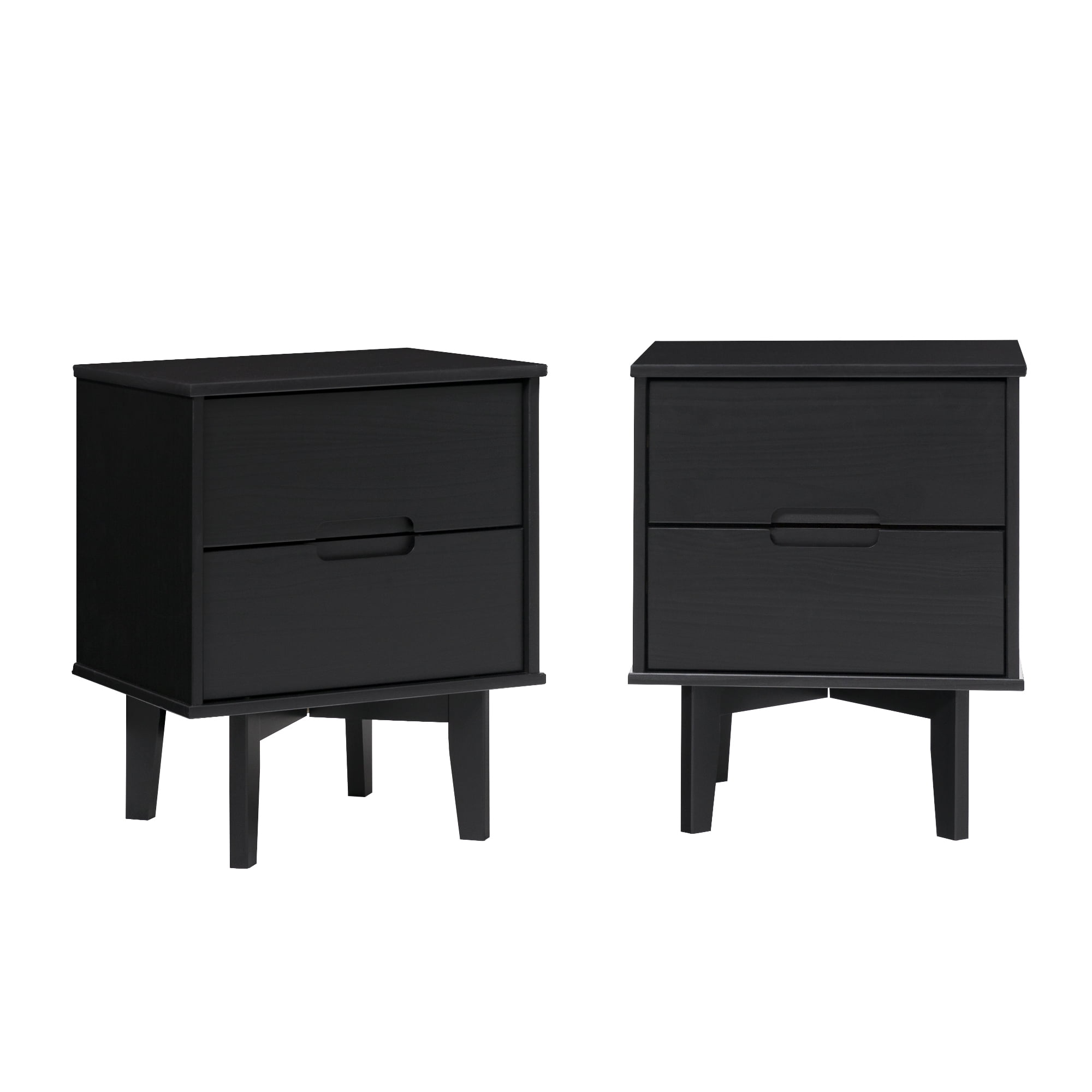 Walker Edison Set of 2 Mid-Century Modern 2-Drawer Nightstands, Black