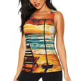 thumbnail image 1 of Balery Beach Umbrella Sunset Camiseta sin mangas estampada ligera para mujer, tops de entrenamiento sin mangas, camisetas de yoga transpirables de secado rápido.-Medium, 1 of 7