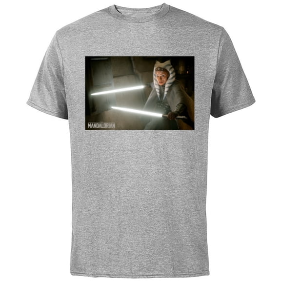 Star Wars The Mandalorian Ahsoka Tano Lightsaber Battle - Short Sleeve Cotton T-Shirt for Adults - Customized-Athletic Heather